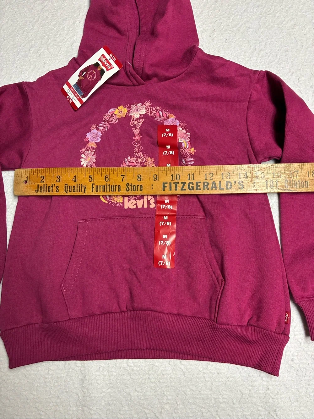 Levi's Girls' Medium Hoodie - Raspberry with Floral Peace Graphic